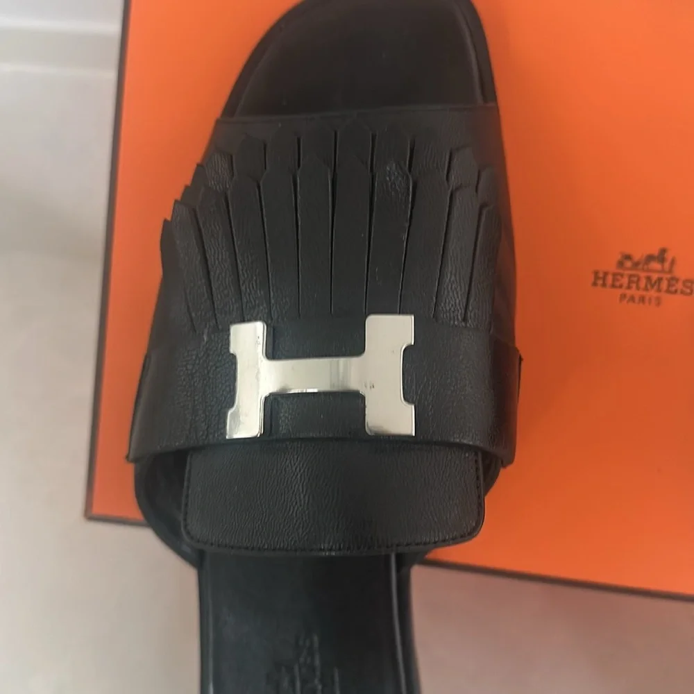 Authentic Hermes Black Sandals with Silver Accent - Picture 2 of 5